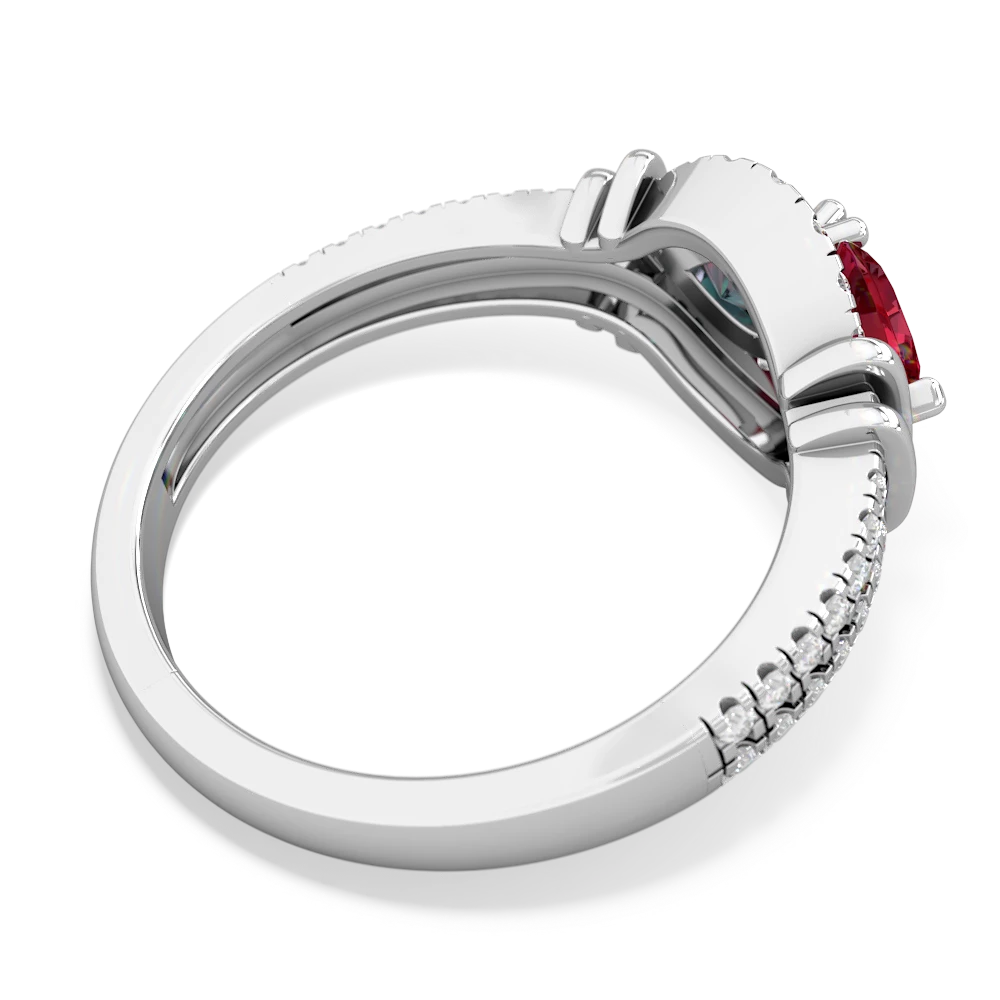 Lab Ruby Art-Deco Keepsake 14K White Gold ring R5630