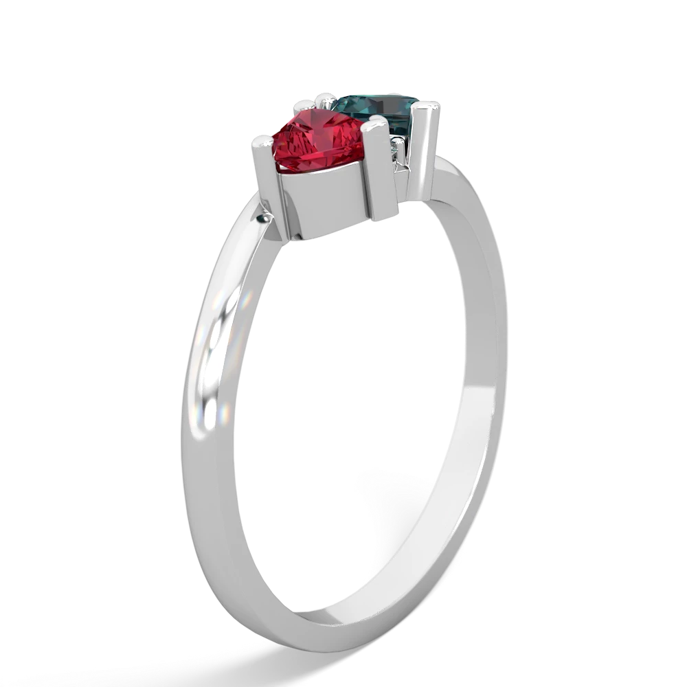 Lab Ruby Sweethearts 14K White Gold ring R5260