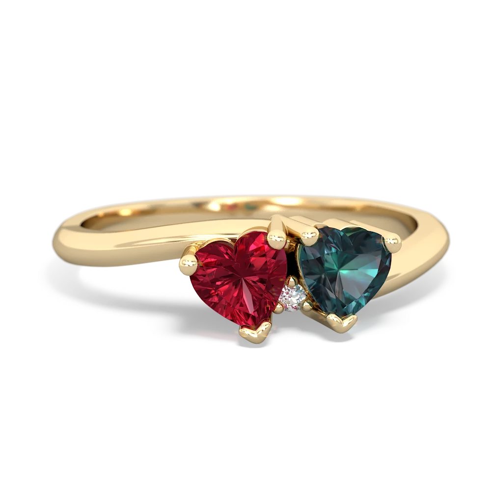 Lab Ruby Sweethearts 14K Yellow Gold ring R5260