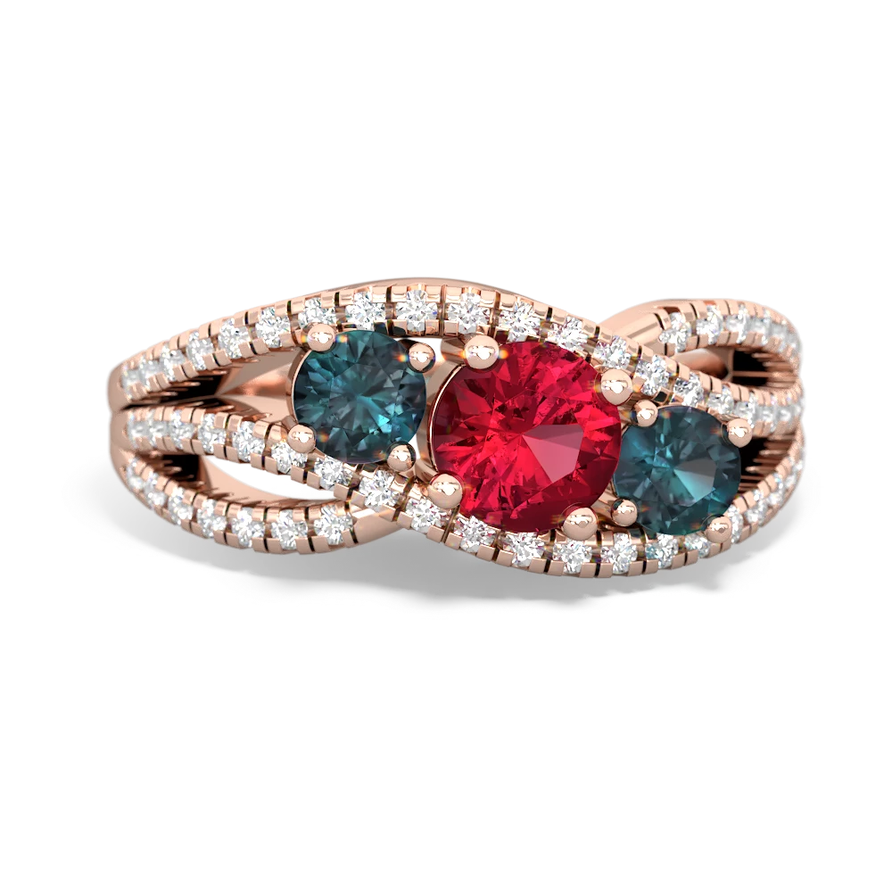 Lab Ruby Three Stone Aurora 14K Rose Gold ring R3080