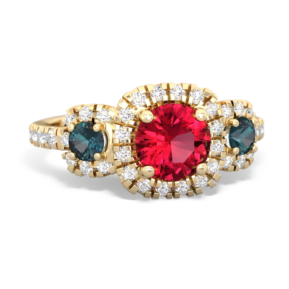 Lab Ruby Regal Halo 14K Yellow Gold ring R5350