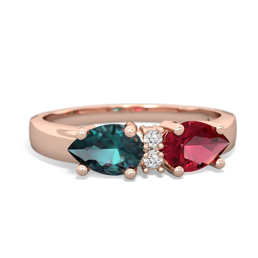 Lab Ruby Pear Bowtie 14K Rose Gold ring R0865