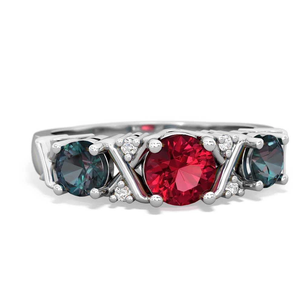 Lab Ruby Hugs And Kisses 14K White Gold ring R5016