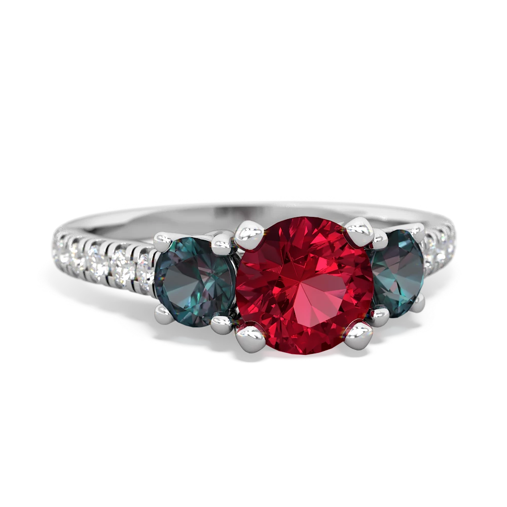 Lab Ruby Pave Trellis 14K White Gold ring R5500