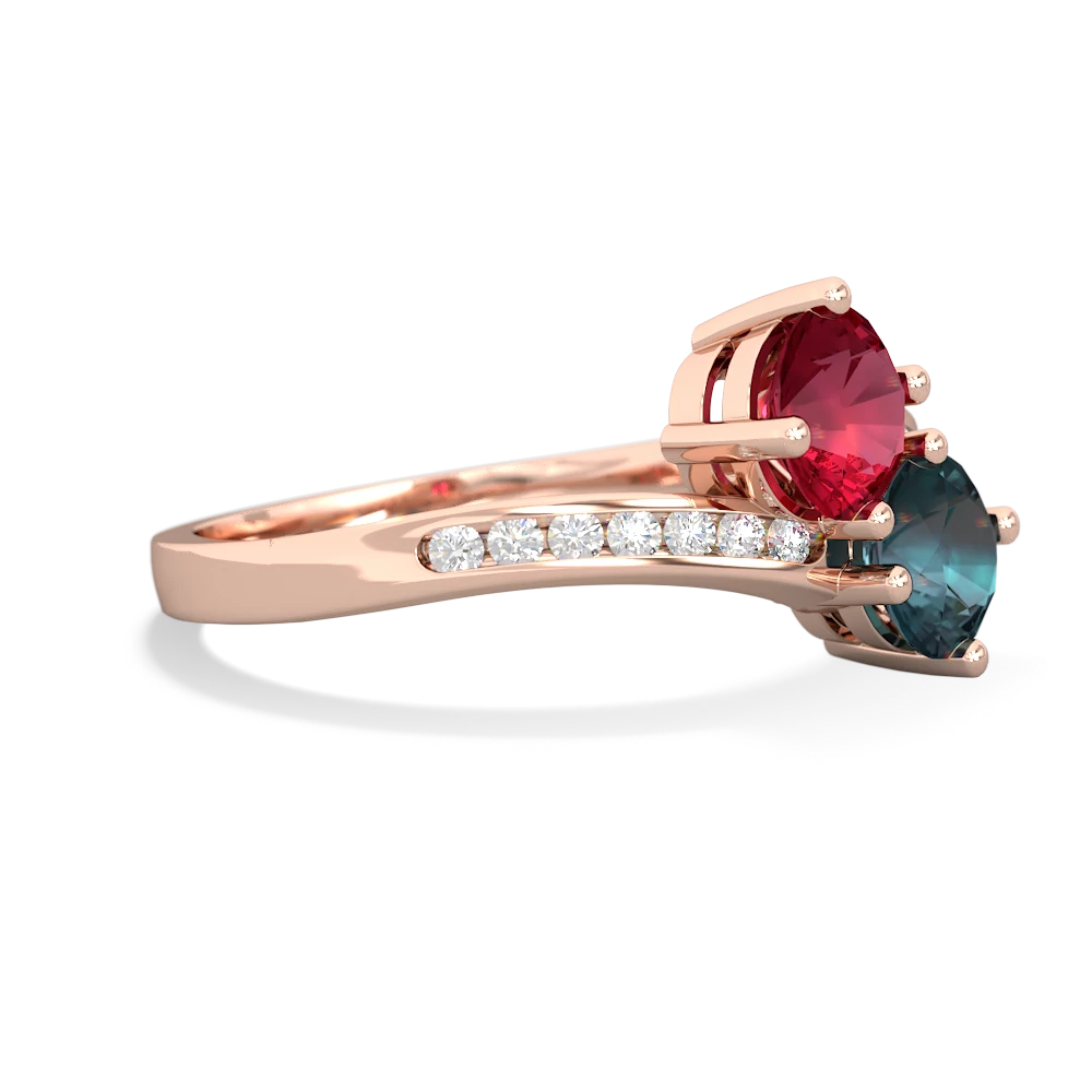 Lab Ruby Channel Set Two Stone 14K Rose Gold ring R5303