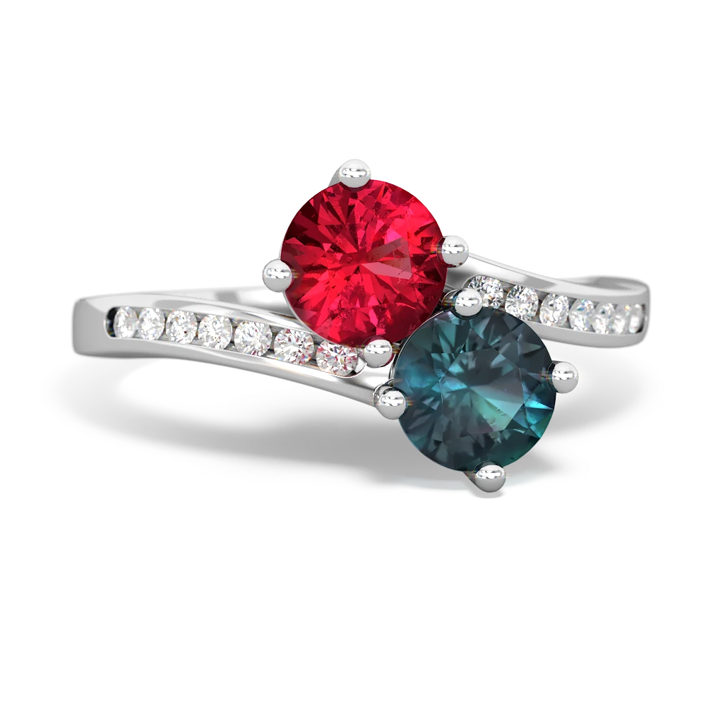 Lab Ruby Channel Set Two Stone 14K White Gold ring R5303