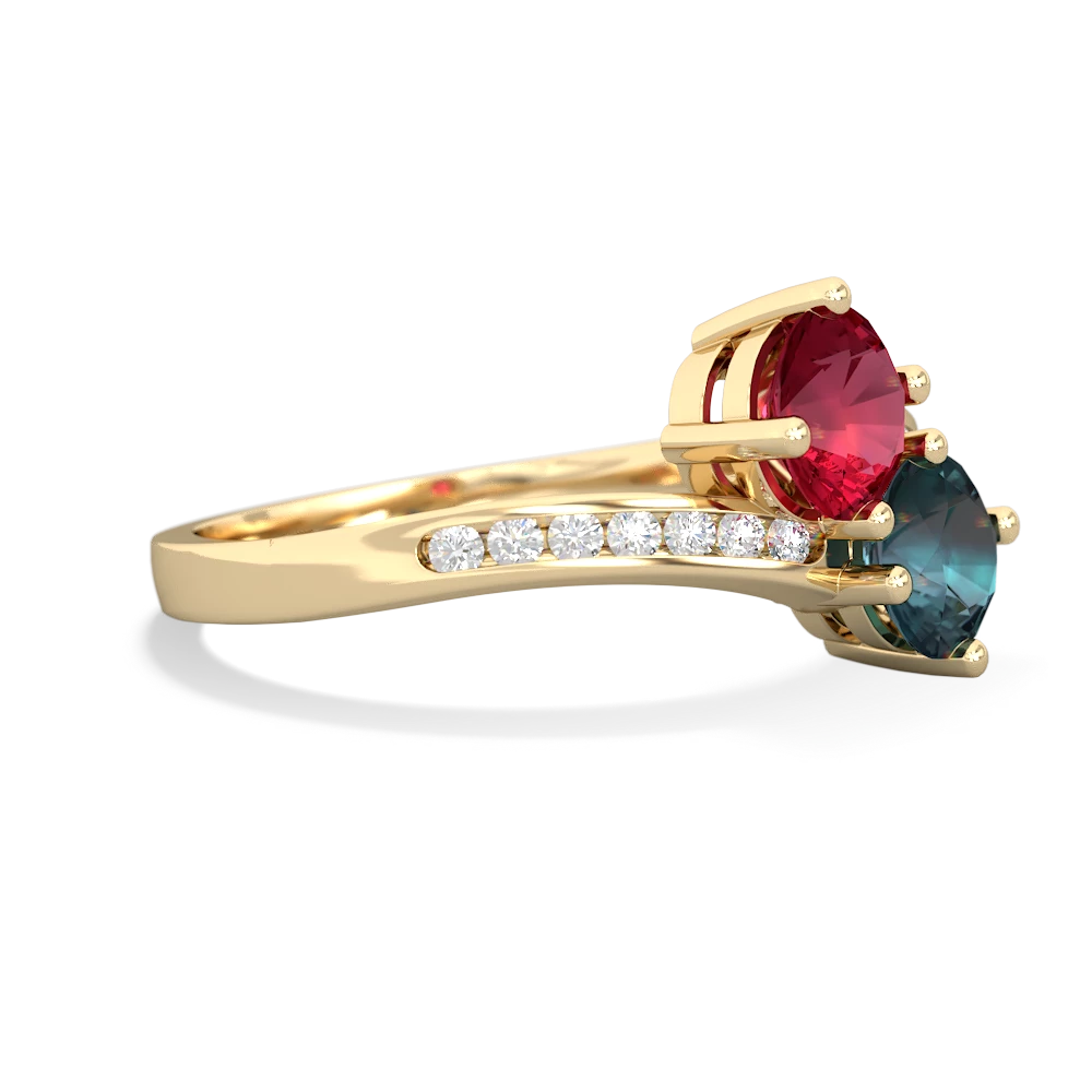 Lab Ruby Channel Set Two Stone 14K Yellow Gold ring R5303