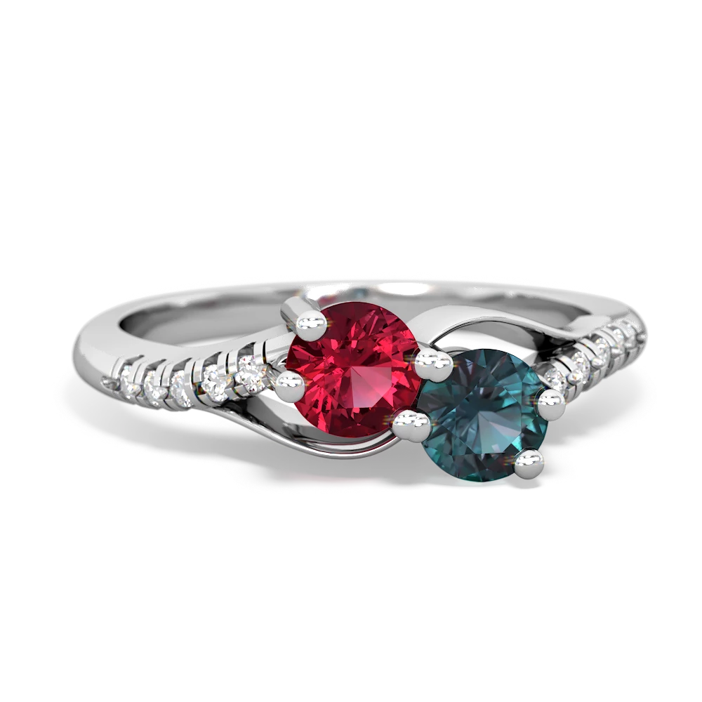 Lab Ruby Infinity Pave Two Stone 14K White Gold ring R5285