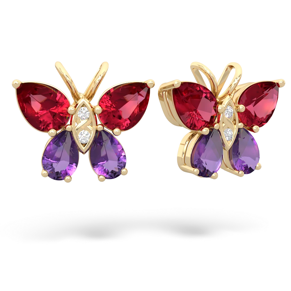 Lab Ruby Butterfly 14K Yellow Gold earrings E2215