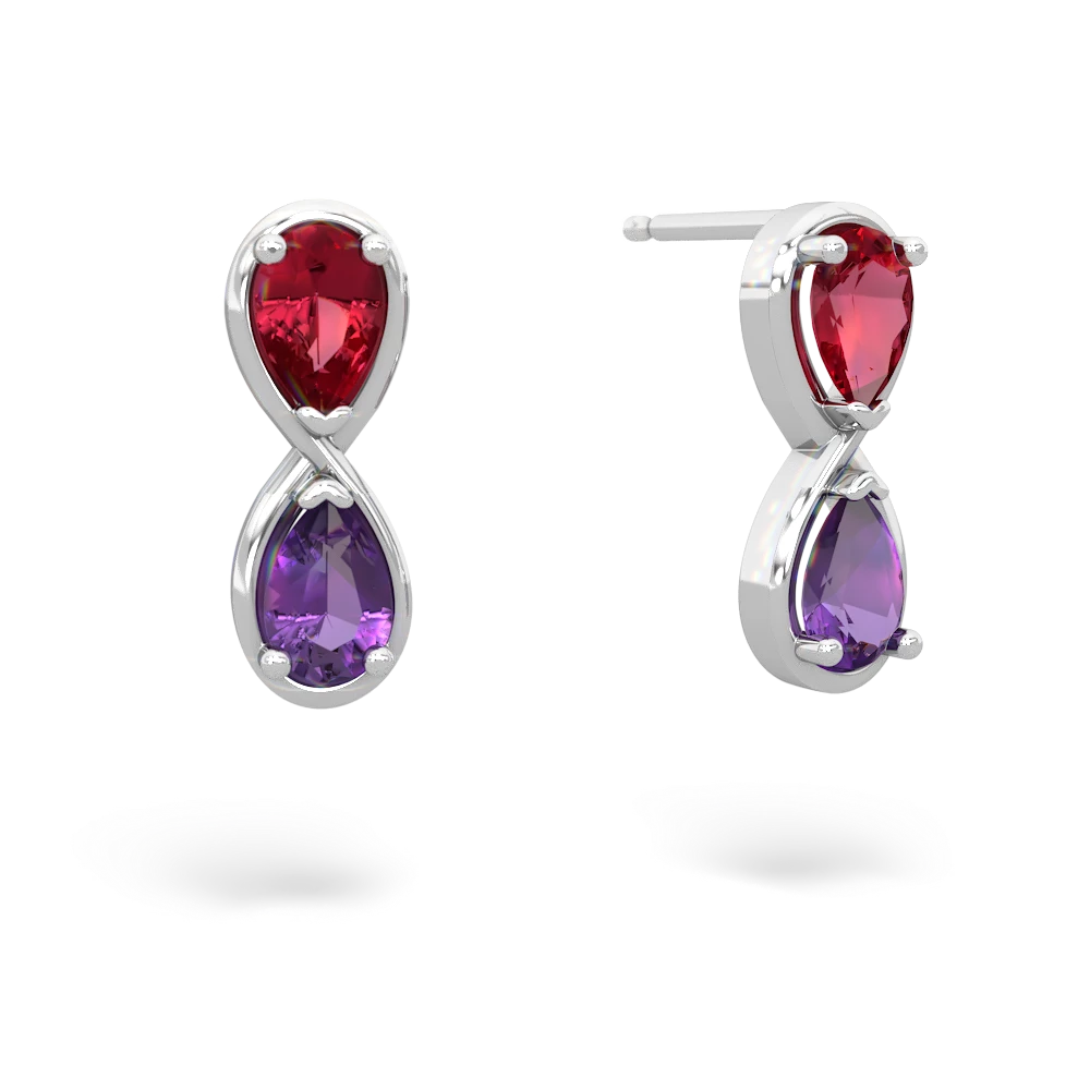 Lab Ruby Infinity 14K White Gold earrings E5050