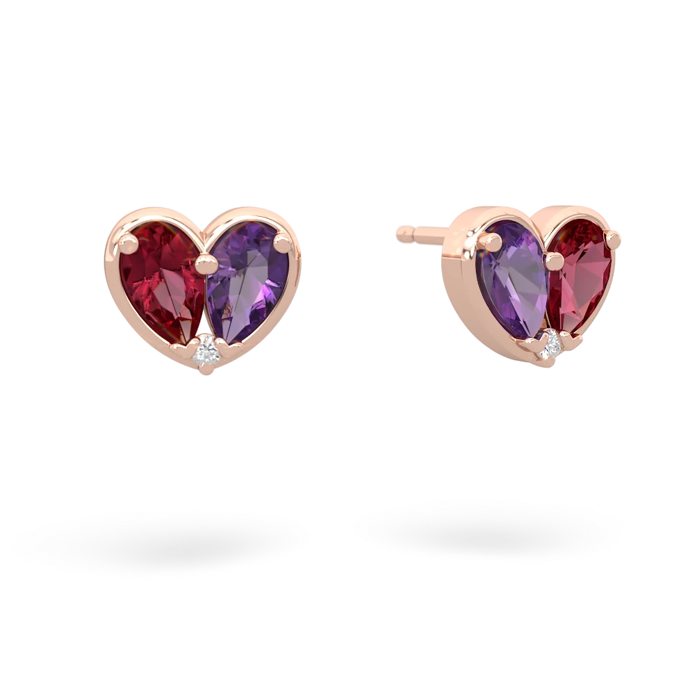 Lab Ruby 'Our Heart' 14K Rose Gold earrings E5072