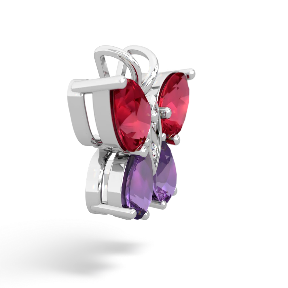 Lab Ruby Butterfly 14K White Gold pendant P2215