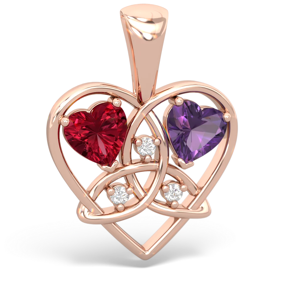 Lab Ruby Celtic Trinity Heart 14K Rose Gold pendant P5331