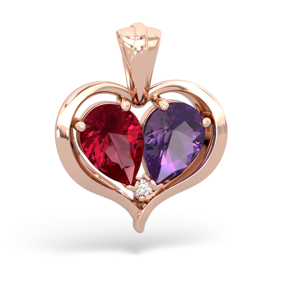 Lab Ruby Two Become One 14K Rose Gold pendant P5330