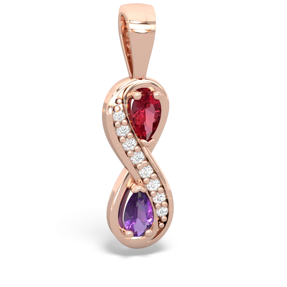 Lab Ruby Diamond Infinity 14K Rose Gold pendant P5390