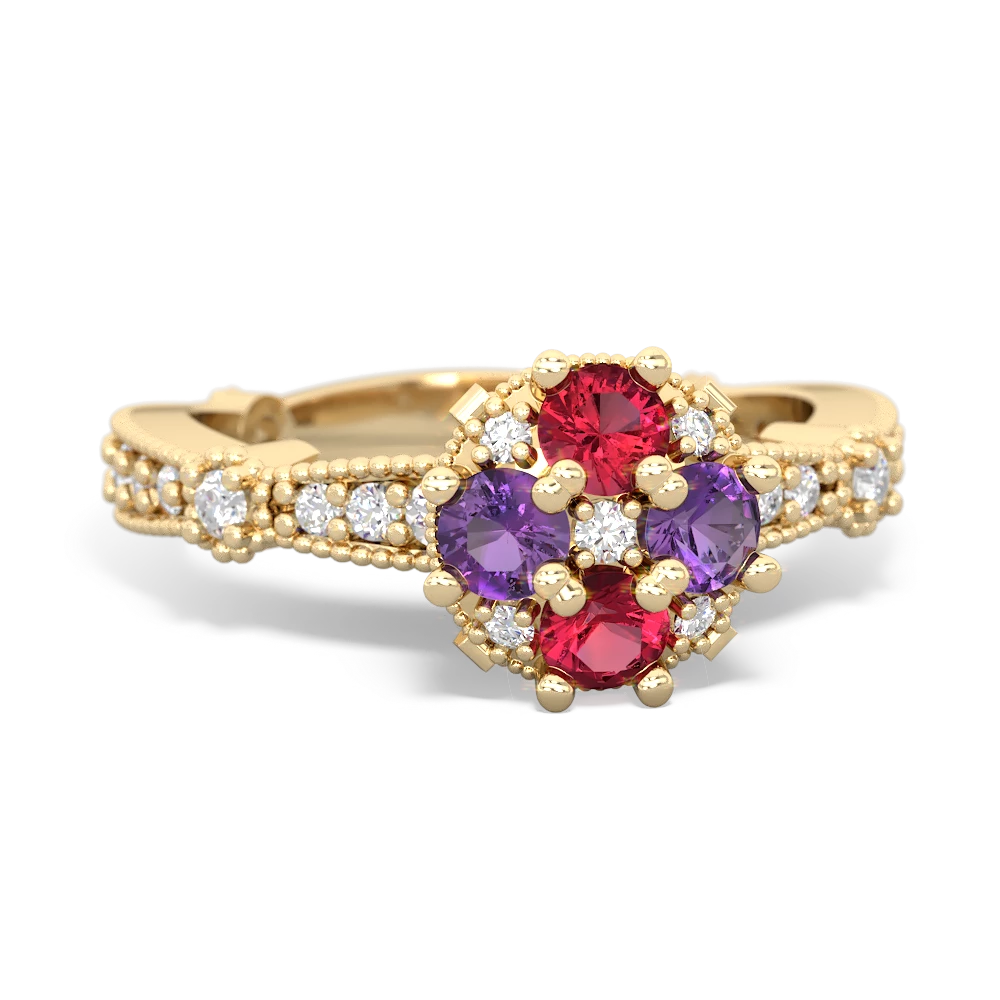 Lab Ruby Sparkling Tiara Cluster 14K Yellow Gold ring R26293RD