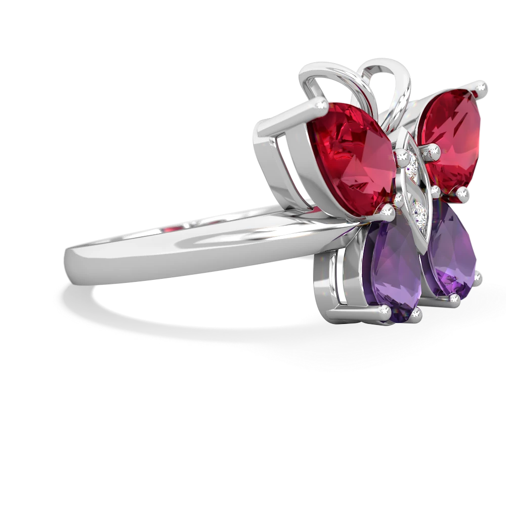 Lab Ruby Butterfly 14K White Gold ring R2215