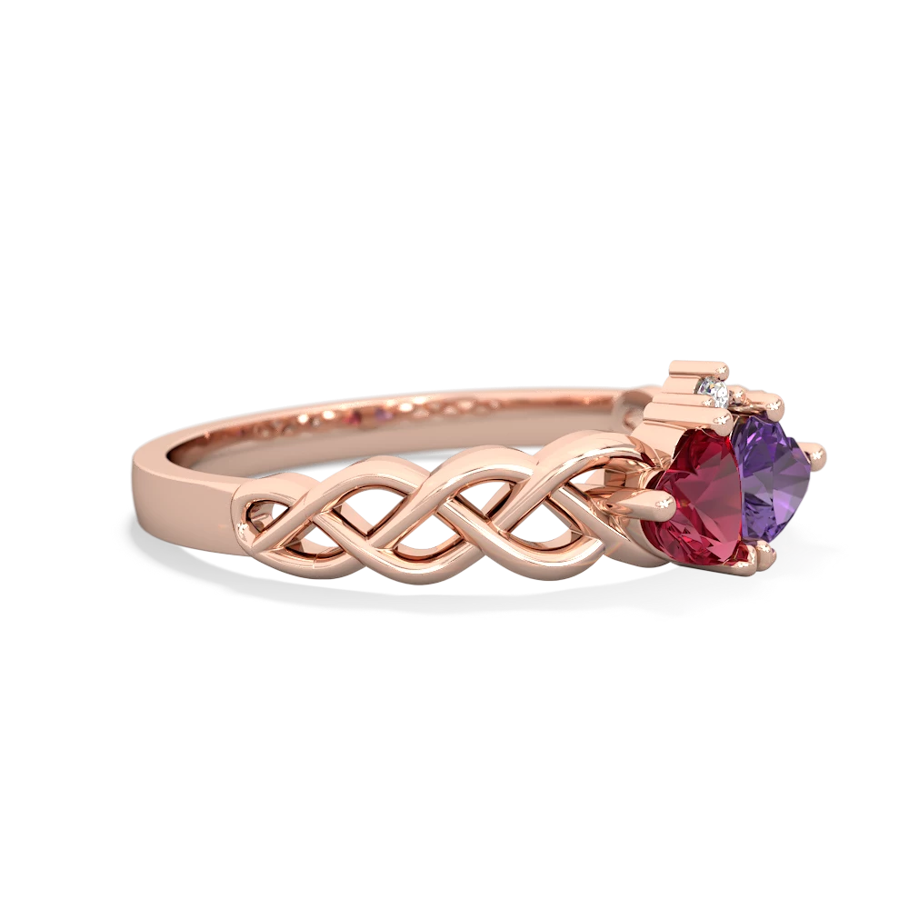 Lab Ruby Heart To Heart Braid 14K Rose Gold ring R5870