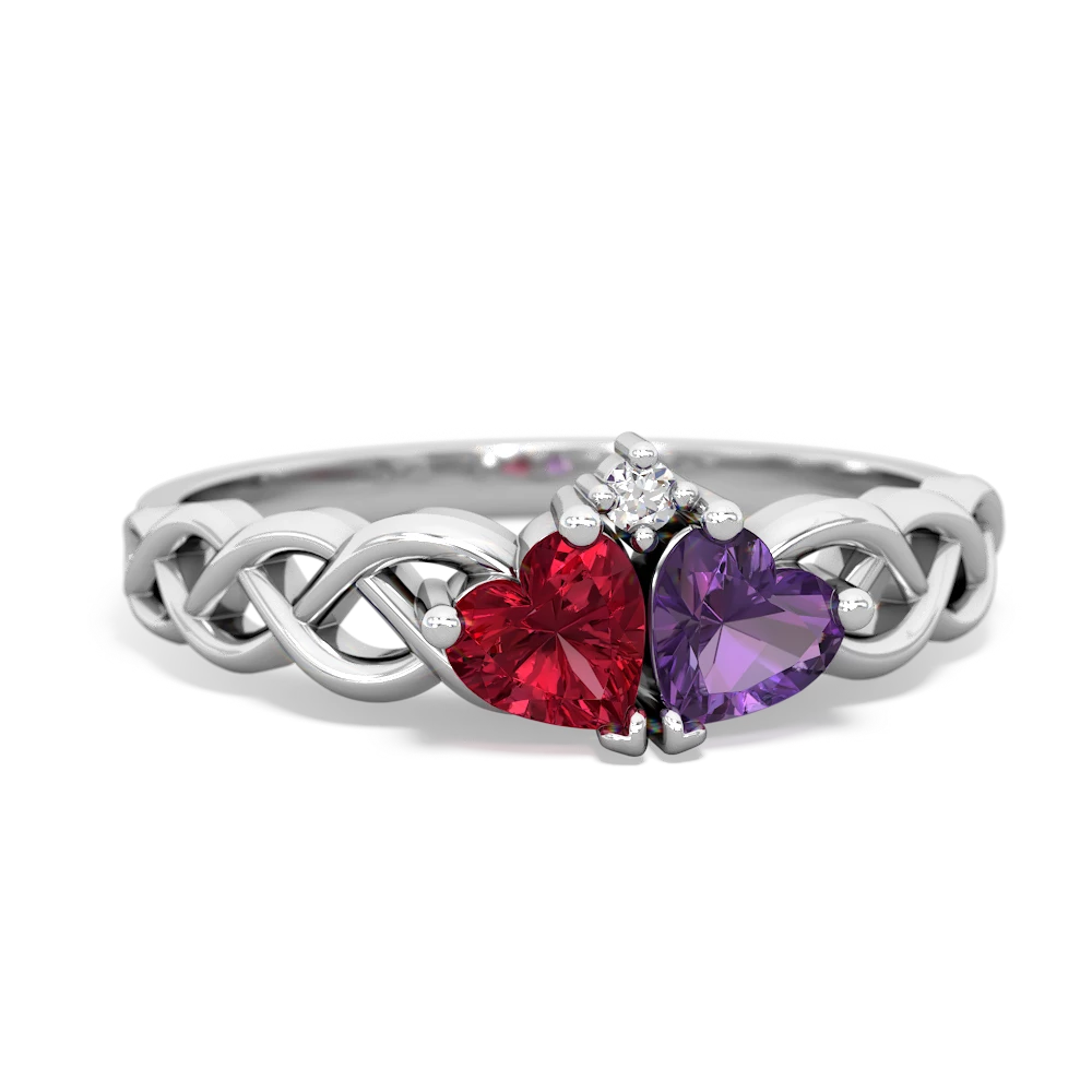 Lab Ruby Heart To Heart Braid 14K White Gold ring R5870