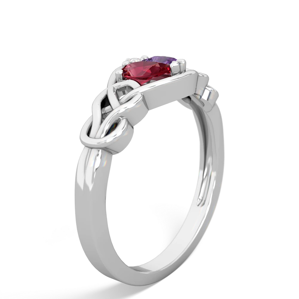 Lab Ruby Celtic Love Knot 14K White Gold ring R5420