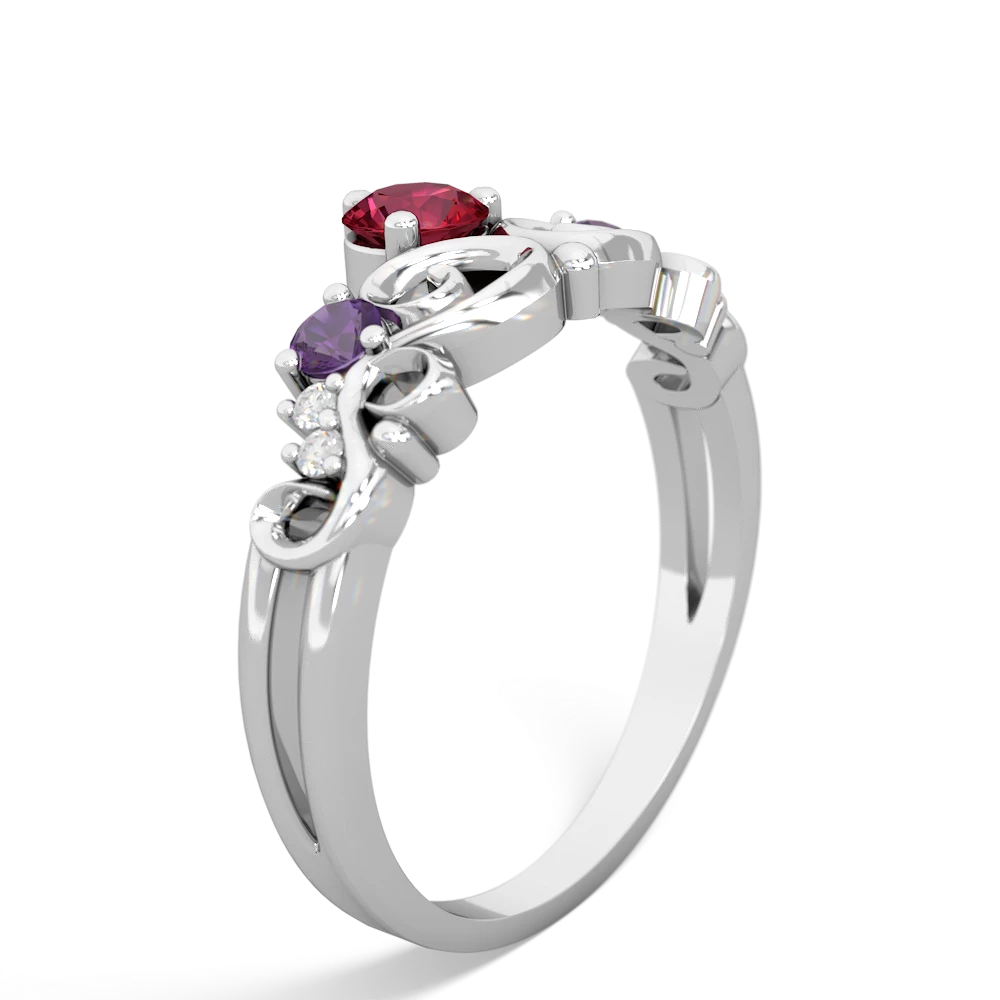 Lab Ruby Crown Keepsake 14K White Gold ring R5740