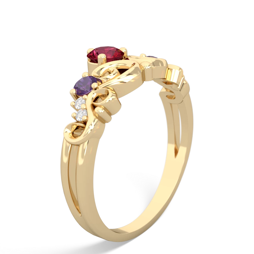 Lab Ruby Crown Keepsake 14K Yellow Gold ring R5740