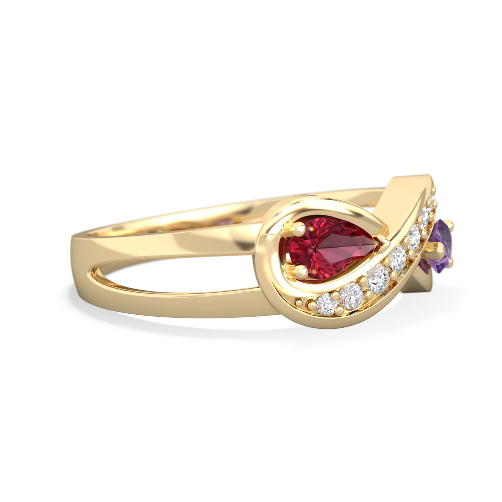 Lab Ruby Diamond Infinity 14K Yellow Gold ring R5390