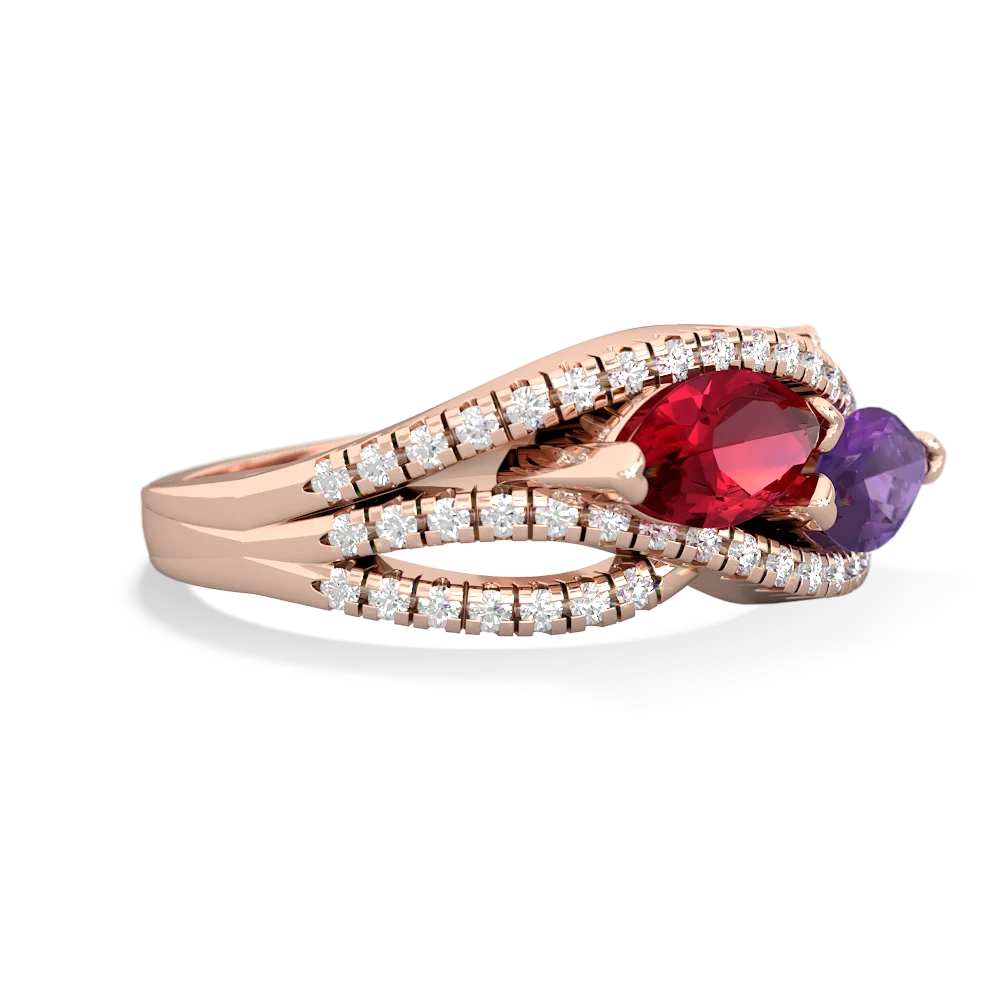 Lab Ruby Diamond Rivers 14K Rose Gold ring R3070