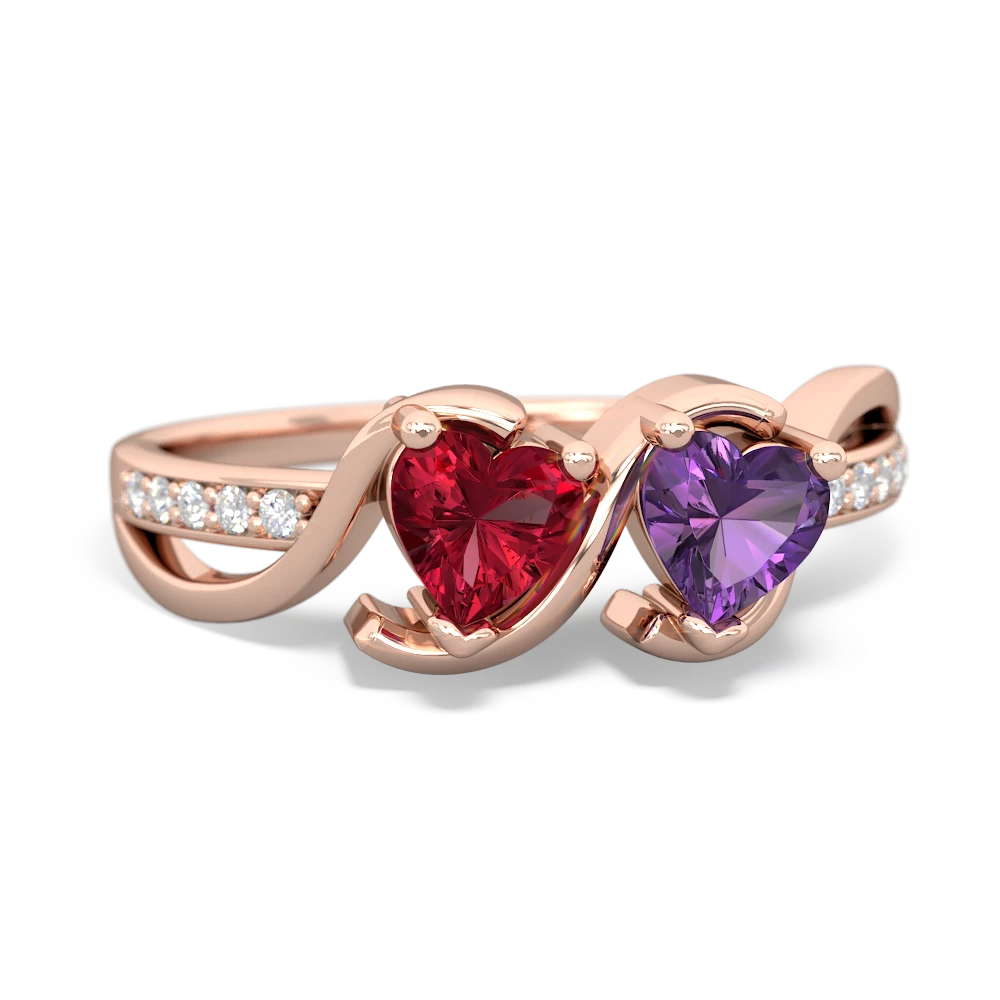 Lab Ruby Side By Side 14K Rose Gold ring R3090