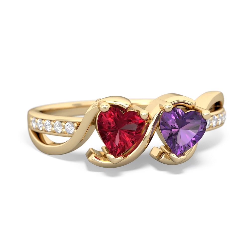 Lab Ruby Side By Side 14K Yellow Gold ring R3090