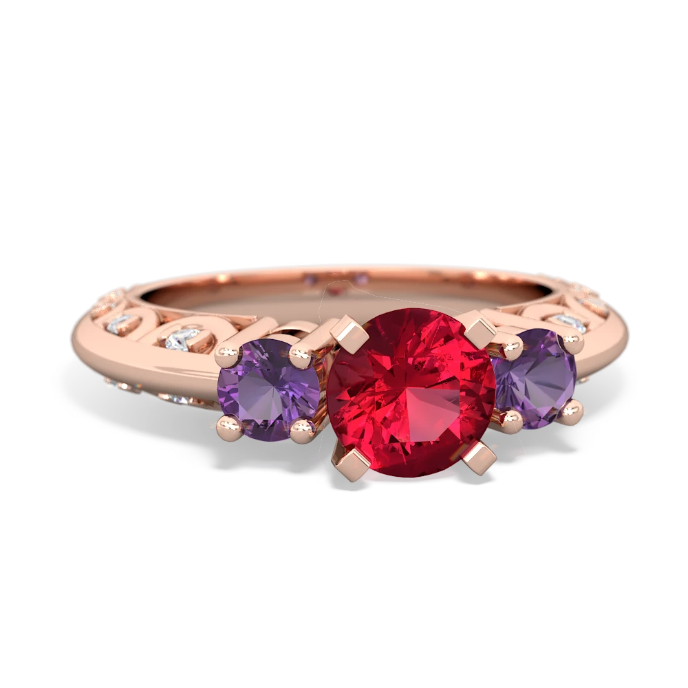 Lab Ruby Art Deco Eternal Embrace Engagement 14K Rose Gold ring C2003