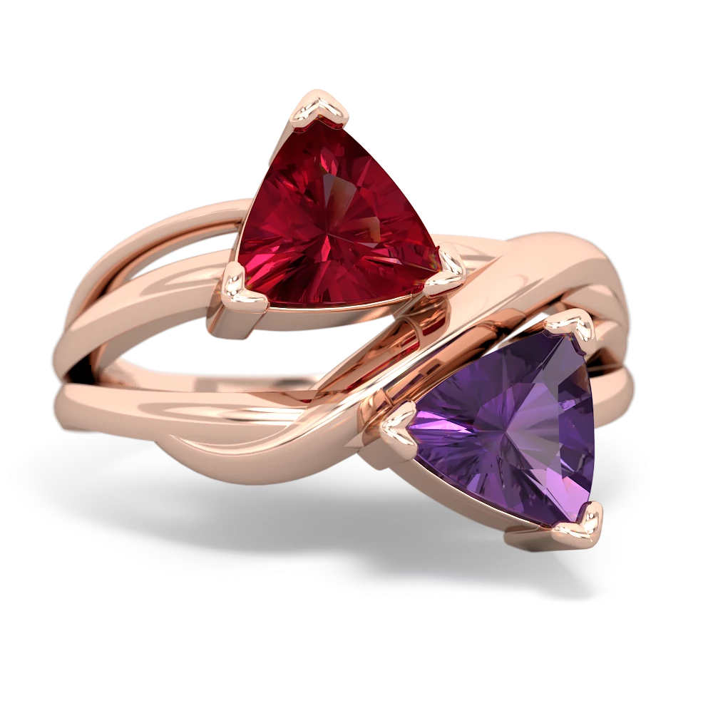 Lab Ruby Split Band Swirl 14K Rose Gold ring R2341