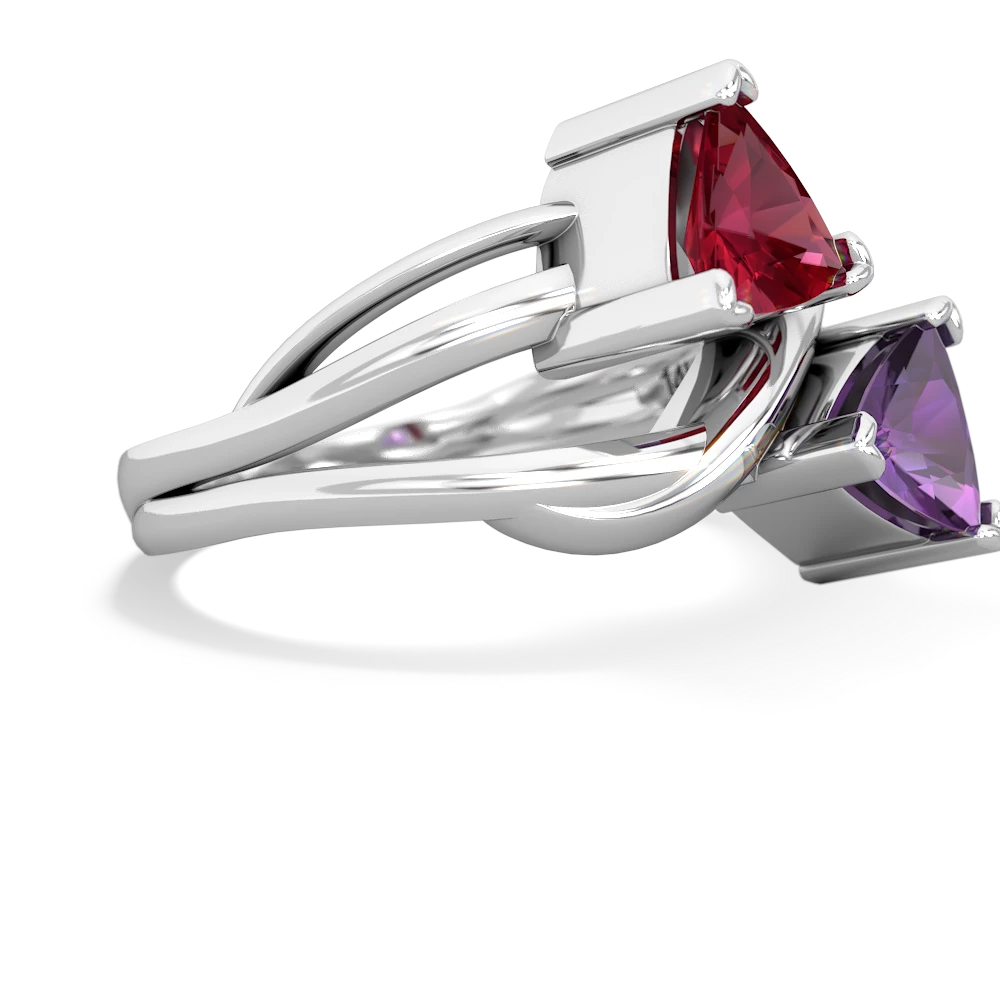 Lab Ruby Split Band Swirl 14K White Gold ring R2341