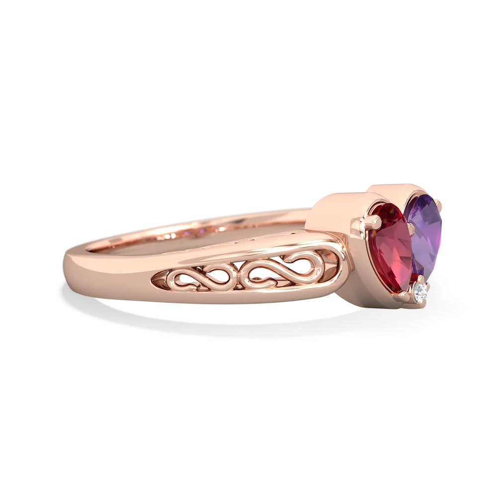 Lab Ruby Filligree 'One Heart' 14K Rose Gold ring R5070