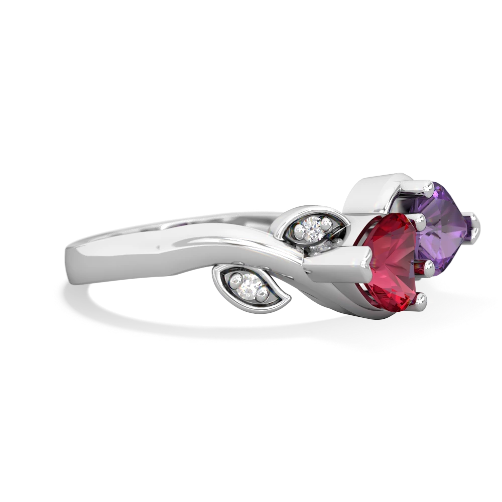 Lab Ruby Floral Elegance 14K White Gold ring R5790