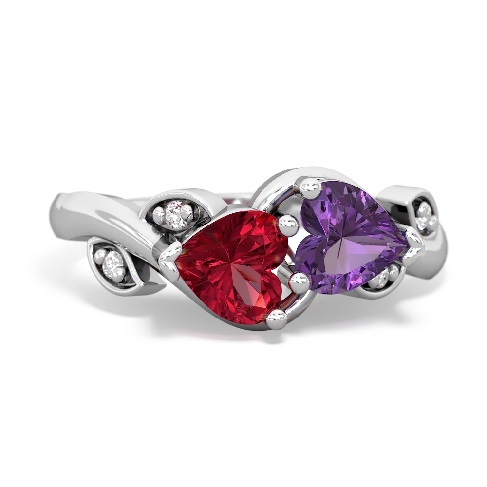 Lab Ruby Floral Elegance 14K White Gold ring R5790