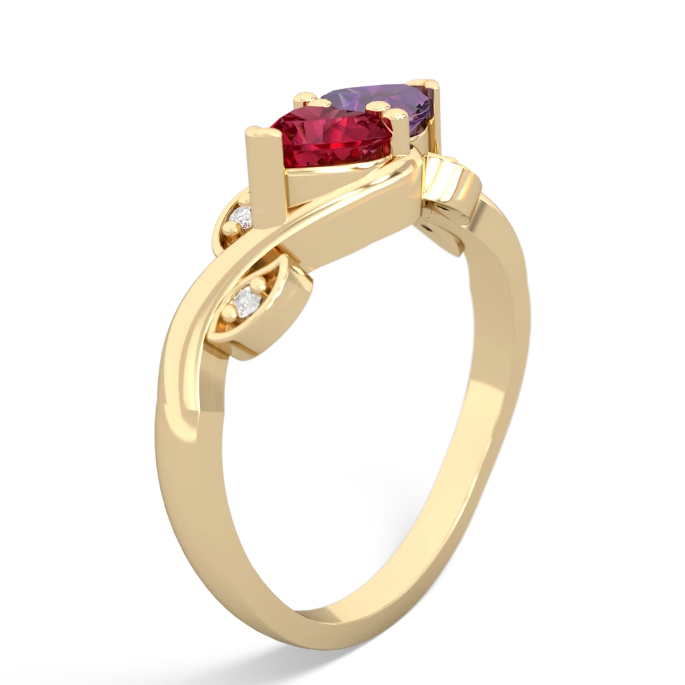 Lab Ruby Floral Elegance 14K Yellow Gold ring R5790