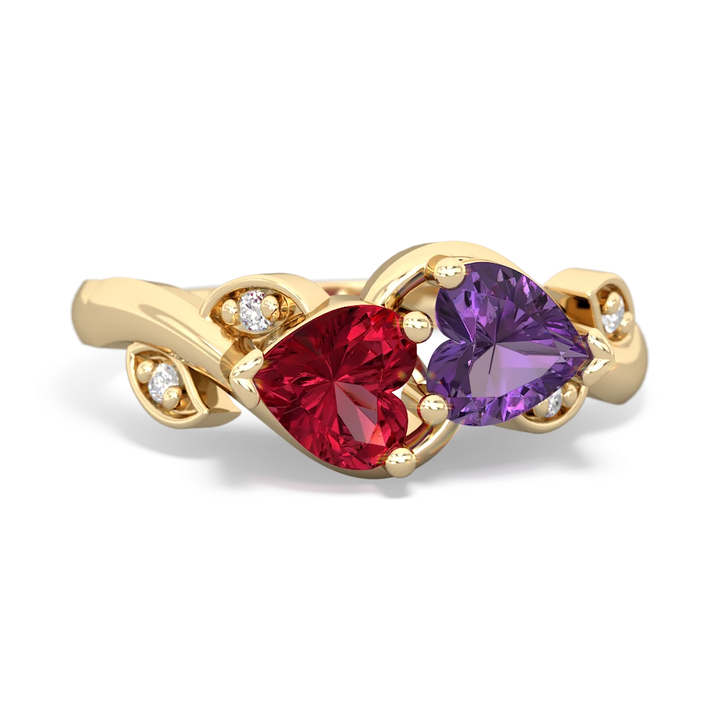 Lab Ruby Floral Elegance 14K Yellow Gold ring R5790