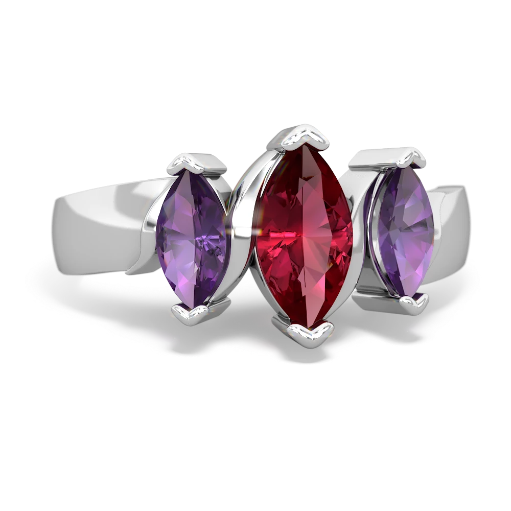 Lab Ruby Three Peeks 14K White Gold ring R2433
