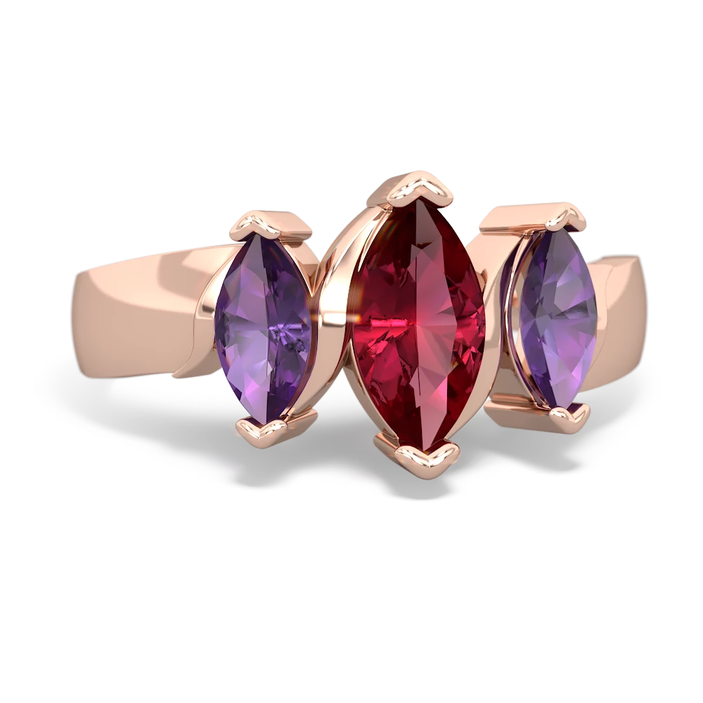 Lab Ruby Three Peeks 14K Rose Gold ring R2433