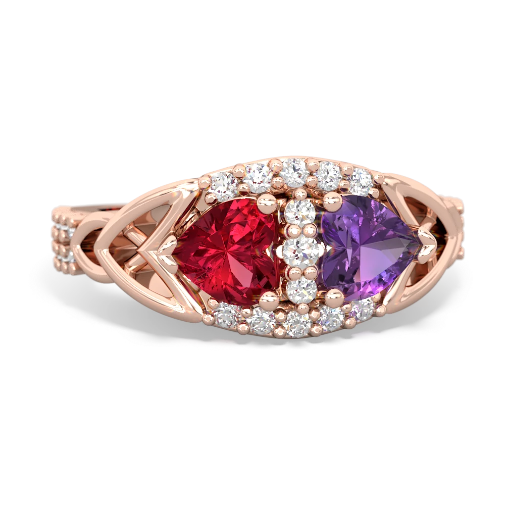 Lab Ruby Sparkling Celtic Knot 14K Rose Gold ring R2645