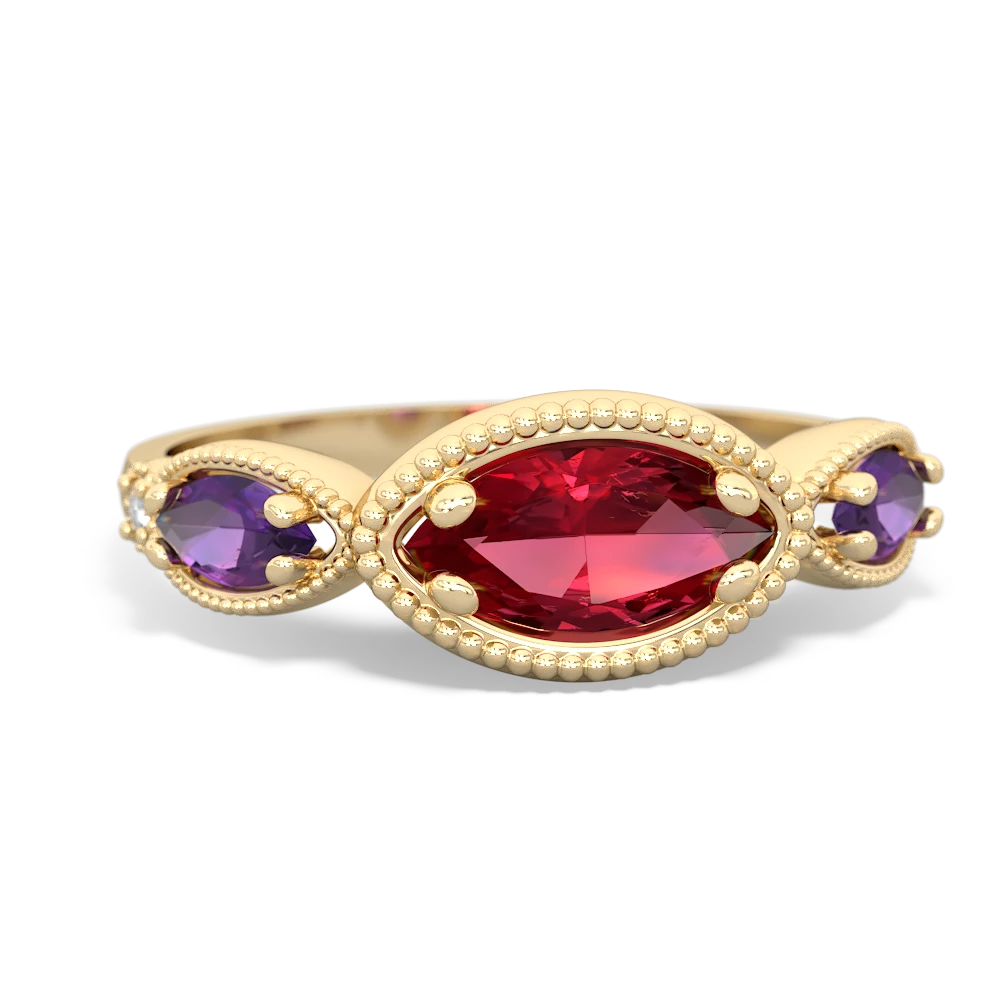 Lab Ruby Milgrain Marquise 14K Yellow Gold ring R5700