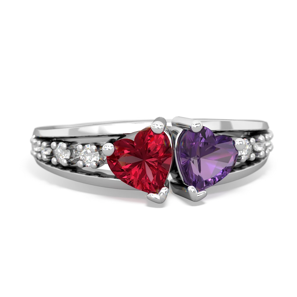 Lab Ruby Heart To Heart 14K White Gold ring R3342