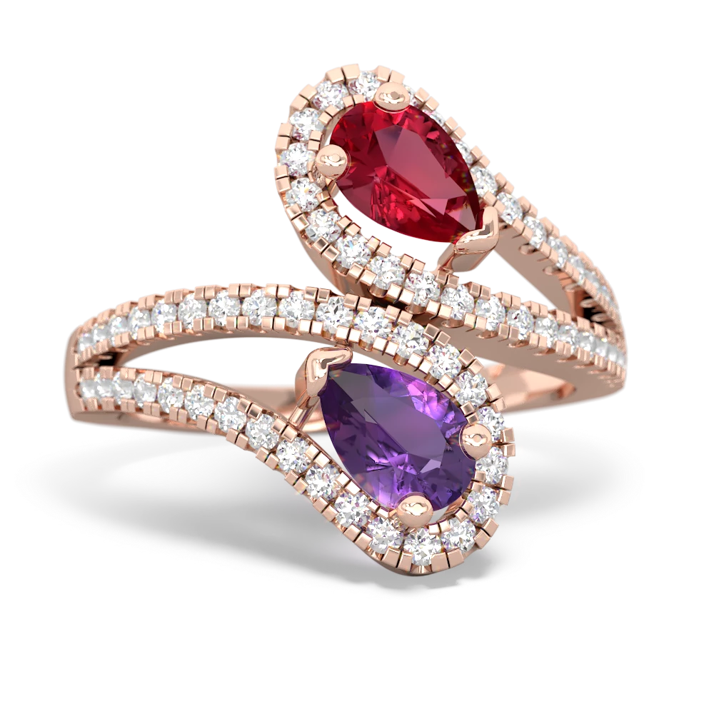 Lab Ruby Diamond Dazzler 14K Rose Gold ring R3000