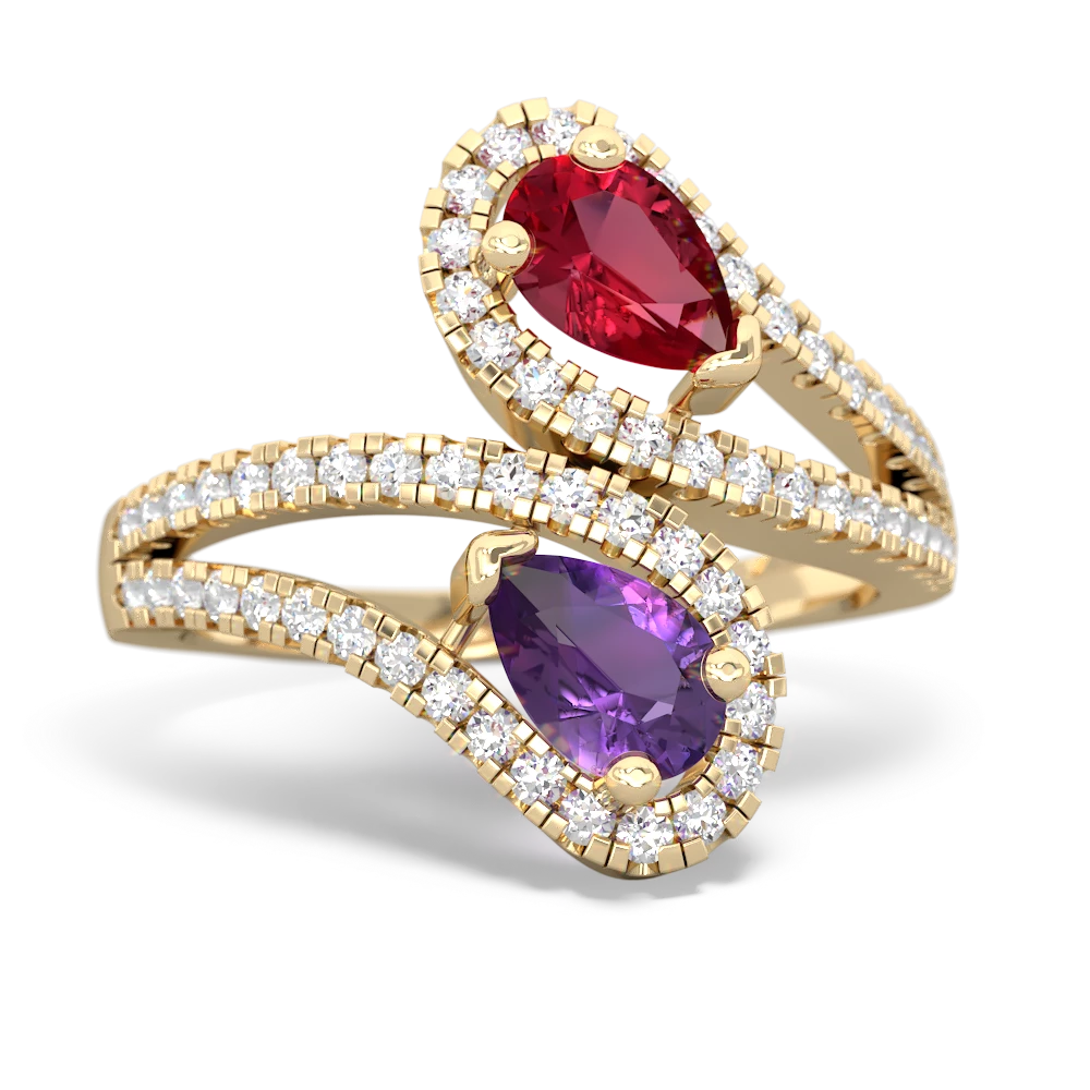 Lab Ruby Diamond Dazzler 14K Yellow Gold ring R3000