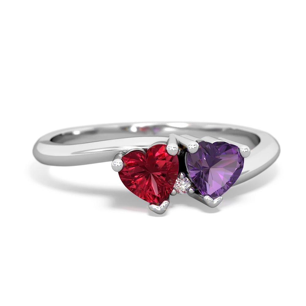 Lab Ruby Sweethearts 14K White Gold ring R5260