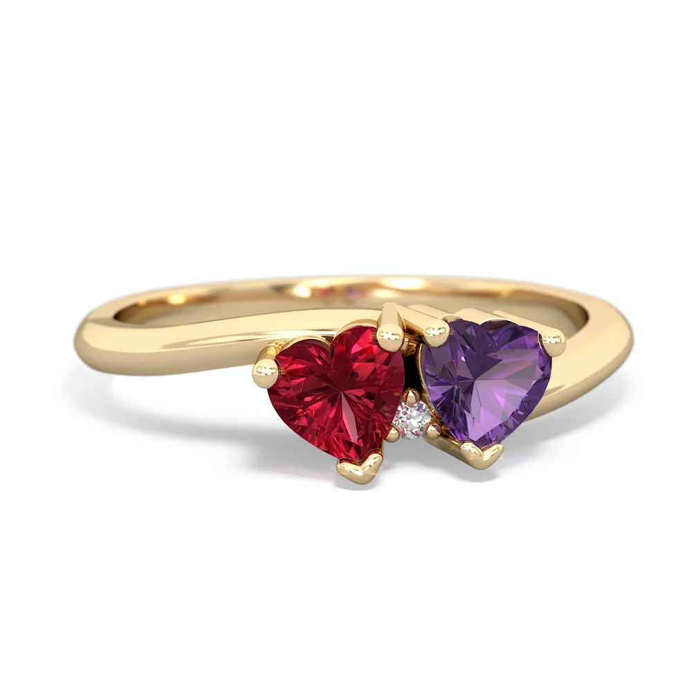 Lab Ruby Sweethearts 14K Yellow Gold ring R5260