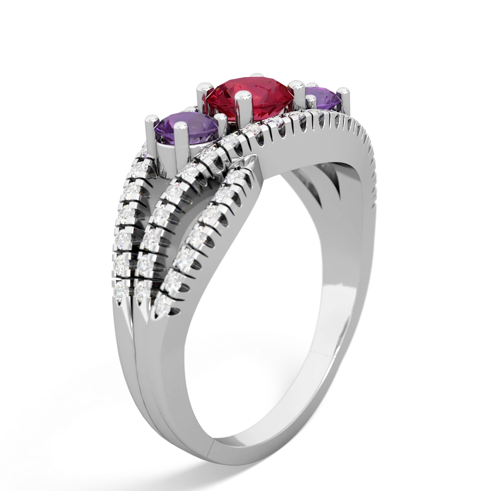 Lab Ruby Three Stone Aurora 14K White Gold ring R3080