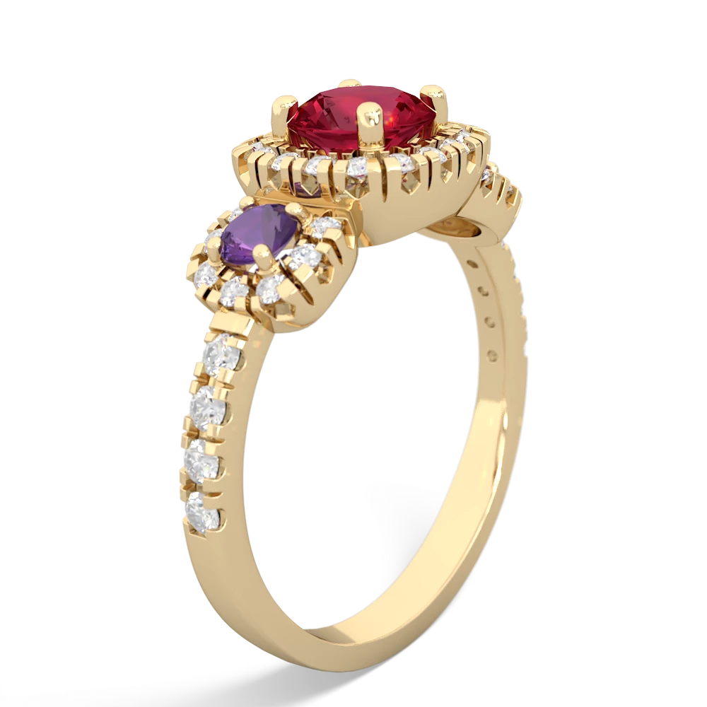 Lab Ruby Regal Halo 14K Yellow Gold ring R5350