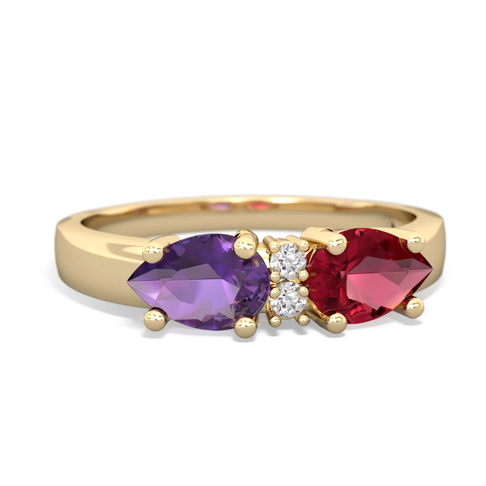 Lab Ruby Pear Bowtie 14K Yellow Gold ring R0865